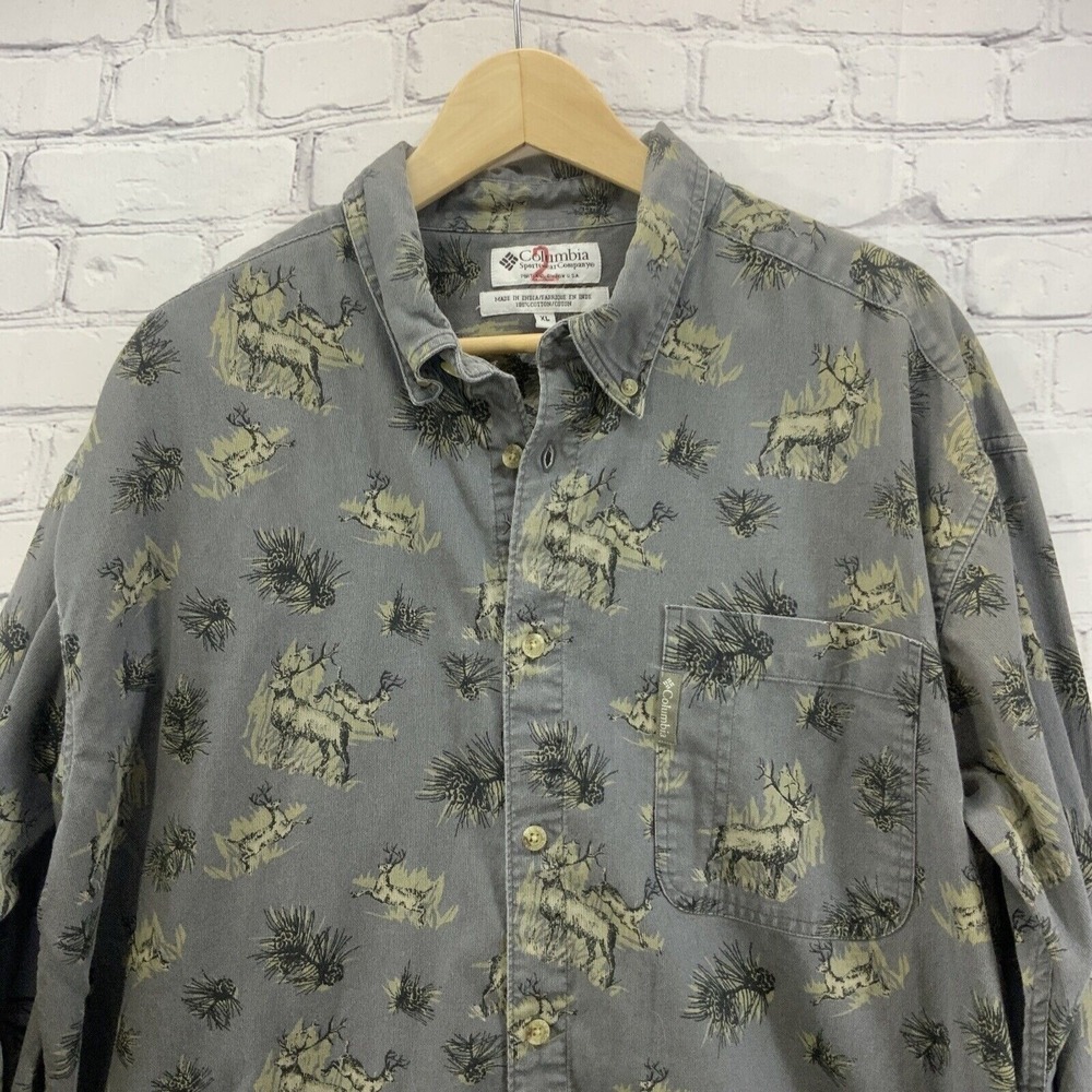 Vintage Columbia Sportswear Shirt Button Down Mens Sz XL Stag Buck Hunting Print - Picture 2 of 12